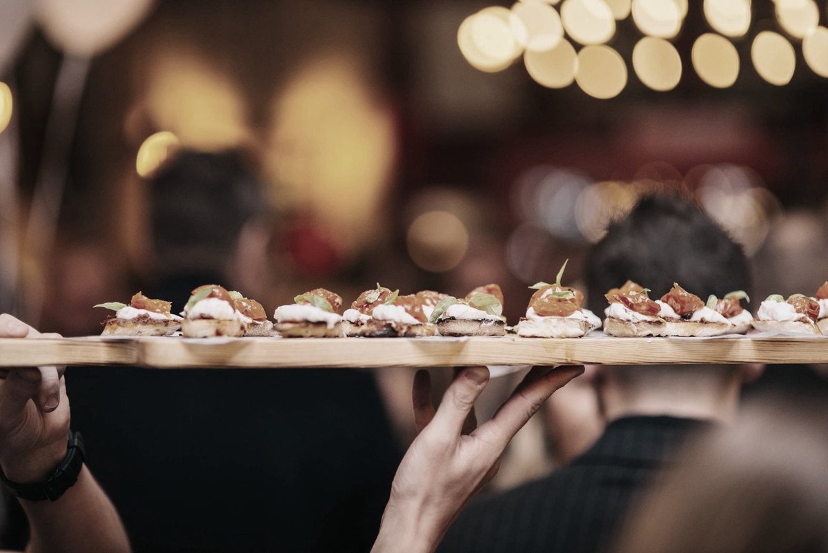 Canapés served at an evening event.